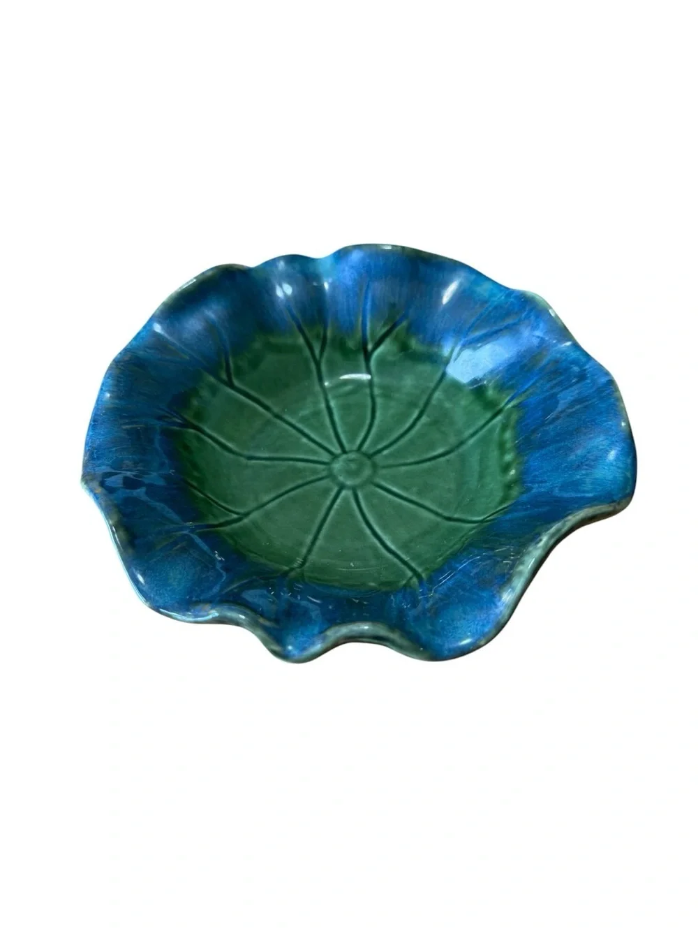Biltmore Inspirations Iridescent Teal/Green Ruffle Decorative Bowl 7